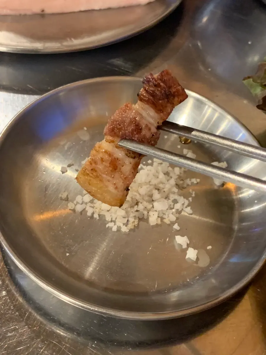 Cross-section of nicely grilled pork belly