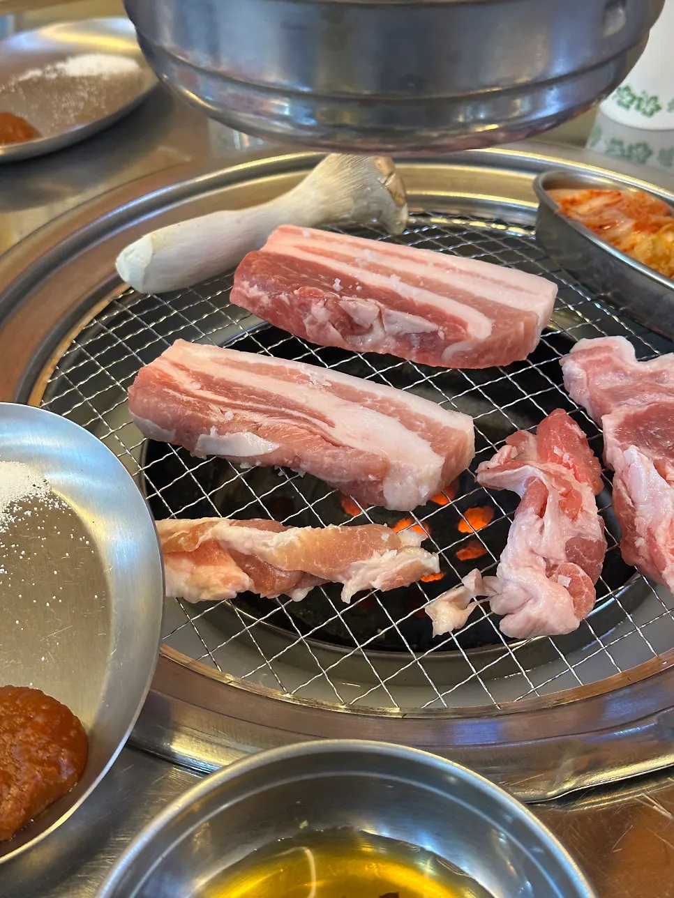 A piece of pork grilled golden brown on the outside