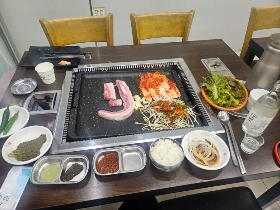 Seasoned mung bean sprouts and kimchi accompaniments