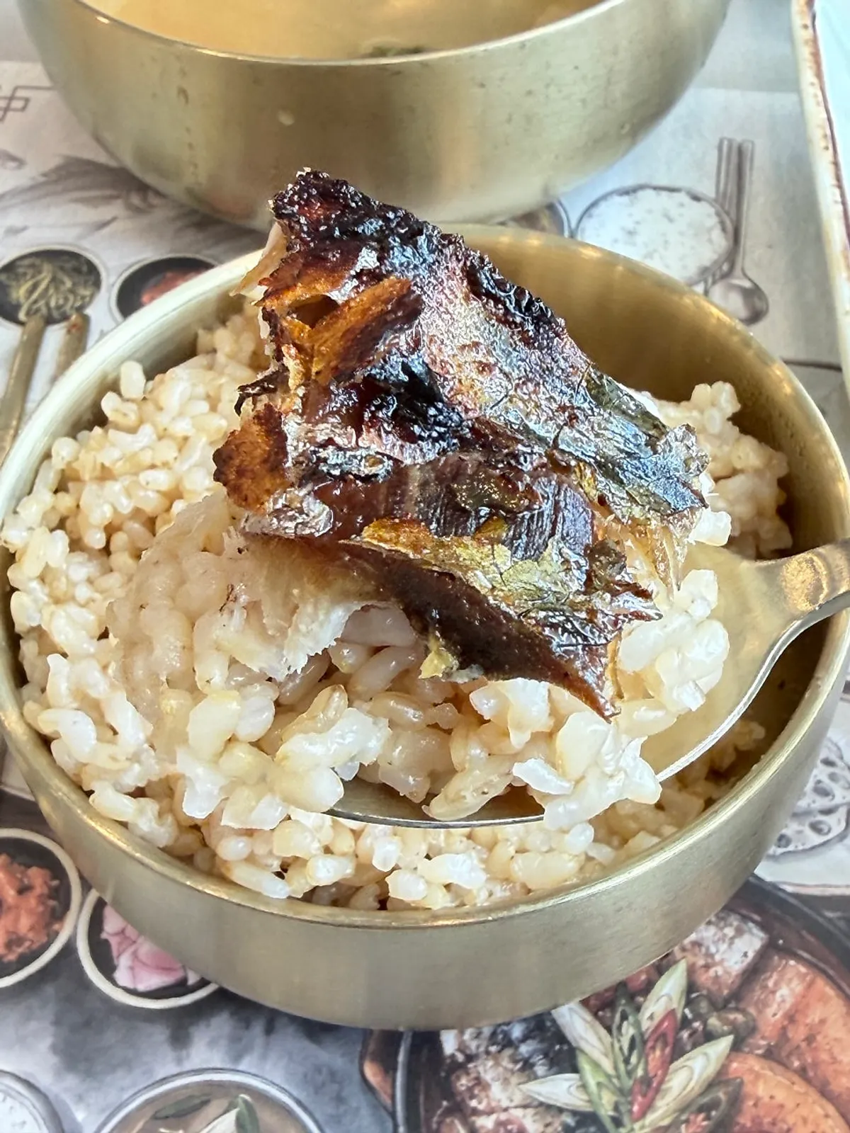 A whole mackerel grilled fresh from the wood-fired oven