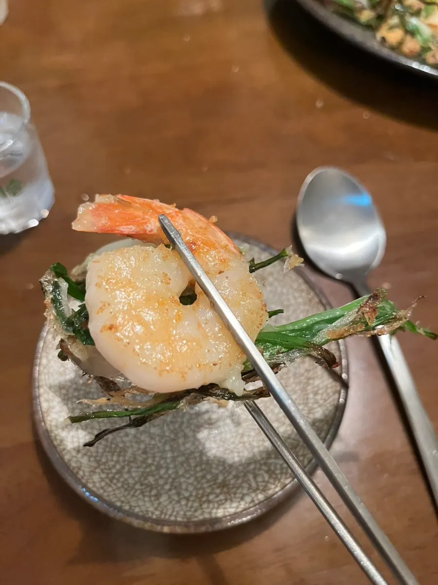 Seafood buchujeon served on a small plate
