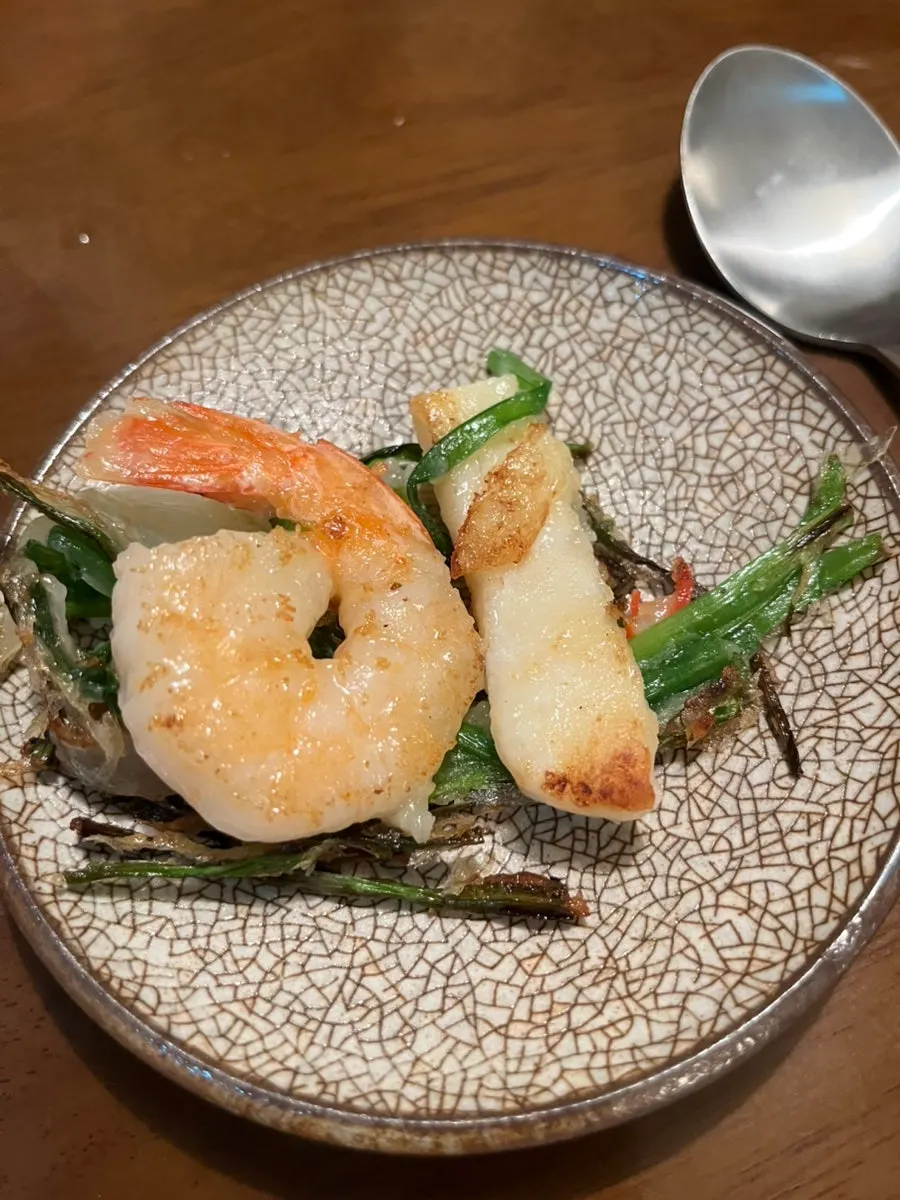 Chive pancake with shrimp and squid