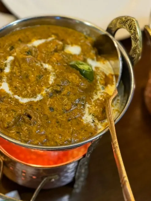 Chicken curry and naan spread