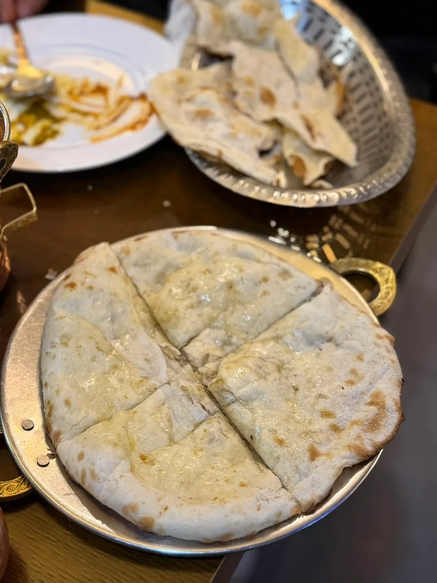 Fluffy potato naan, palak aloo