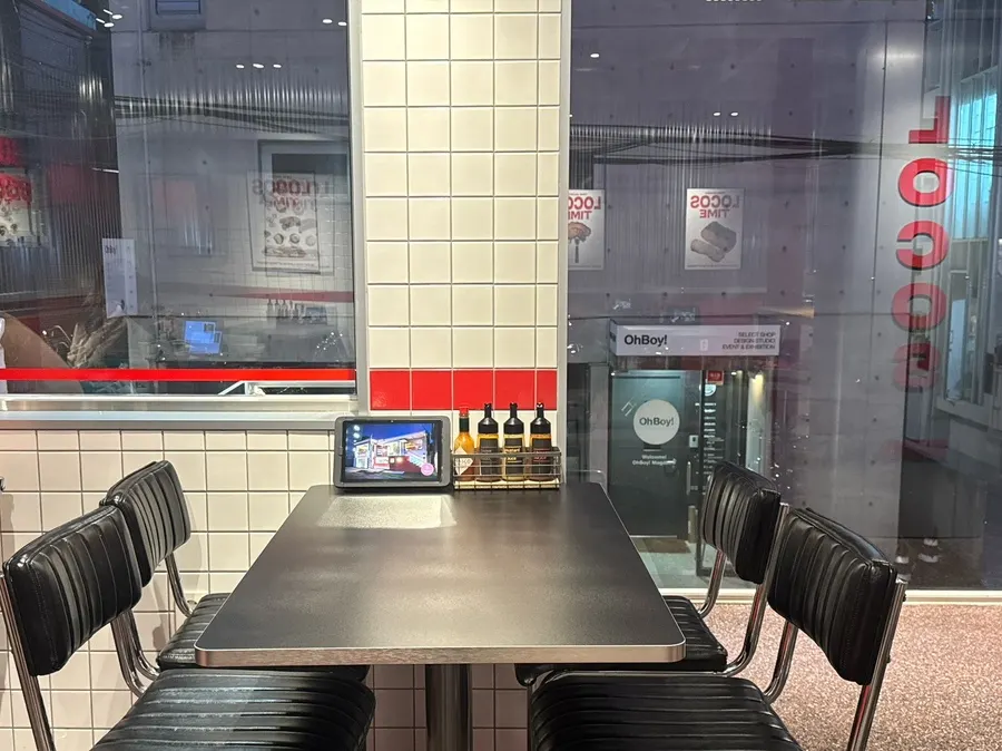 Interior seating with bar seats and window seats