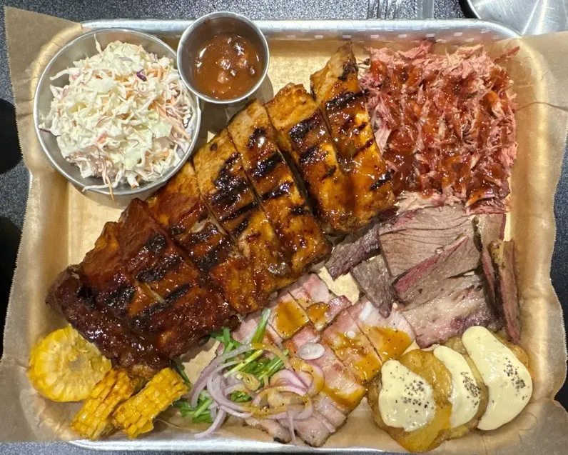 The Locos BBQ Ribs 3-Person Set platter spread