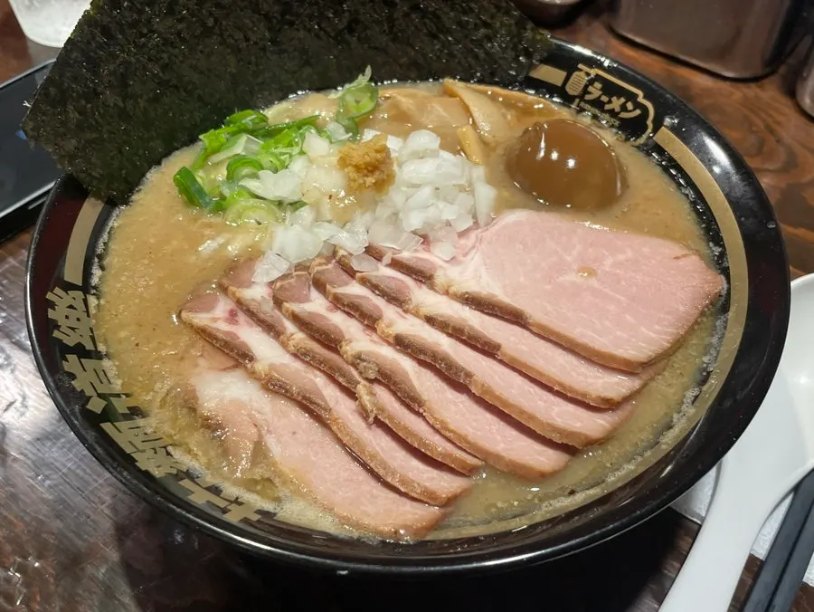 Table setting with the ramen we ordered