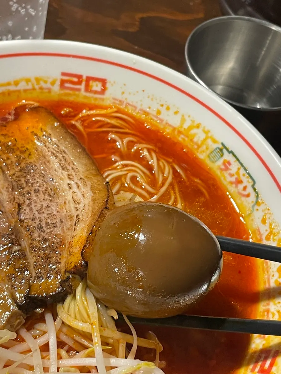 Ajitama seasoned egg in Shin Ramen