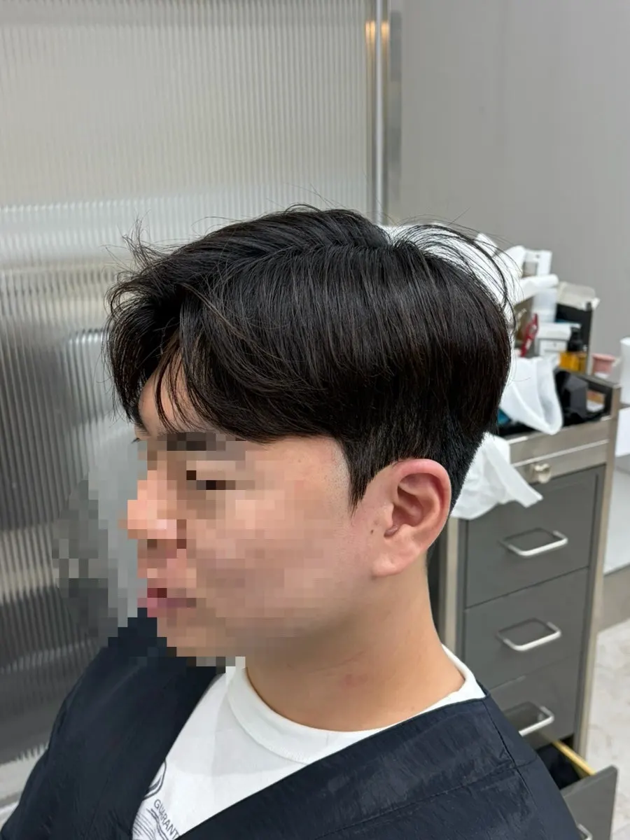 Finished part-perm and down-perm hairstyle