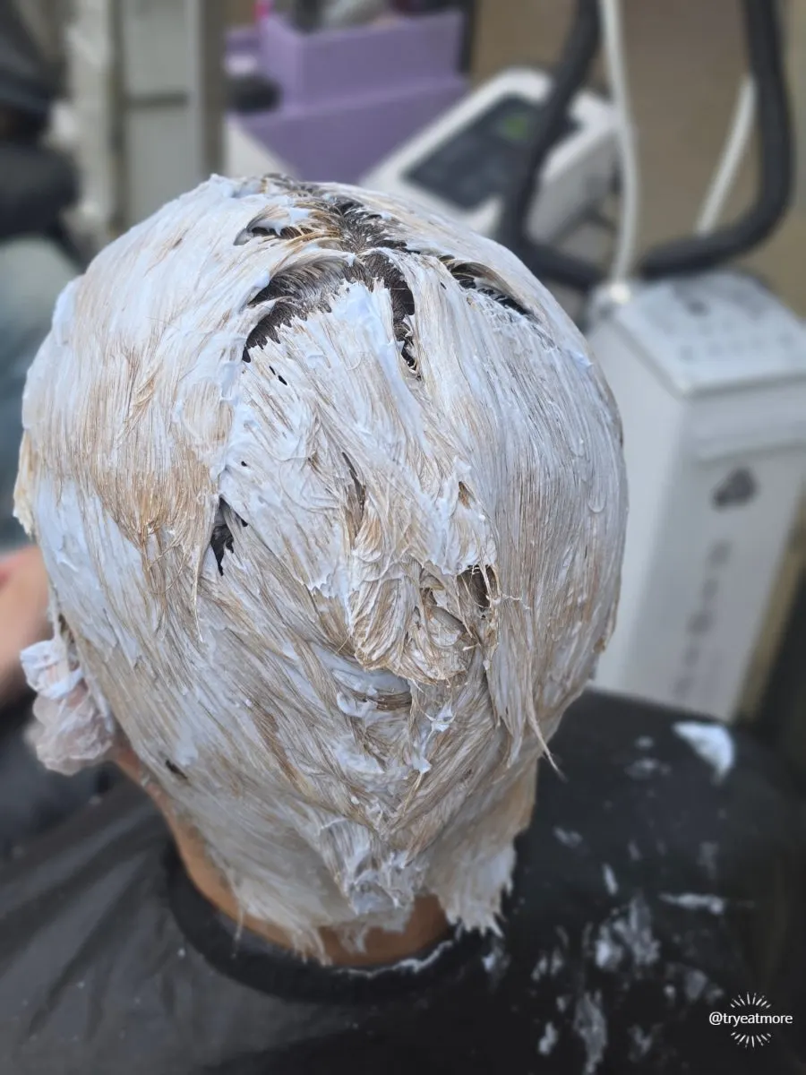 Bleach carefully applied section by section