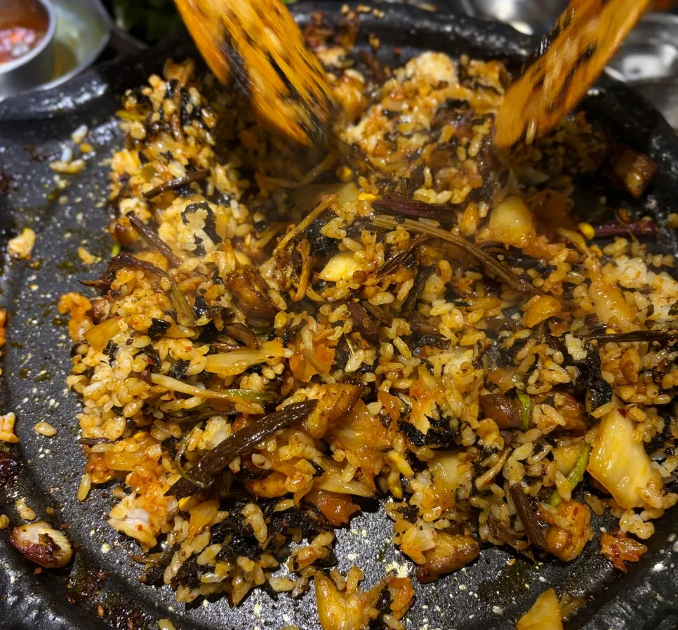 Self-made fried rice ingredients on the grill