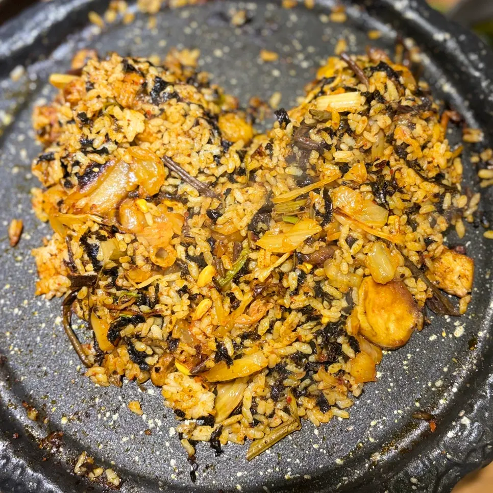 Fried rice made with kimchi and pork belly fat