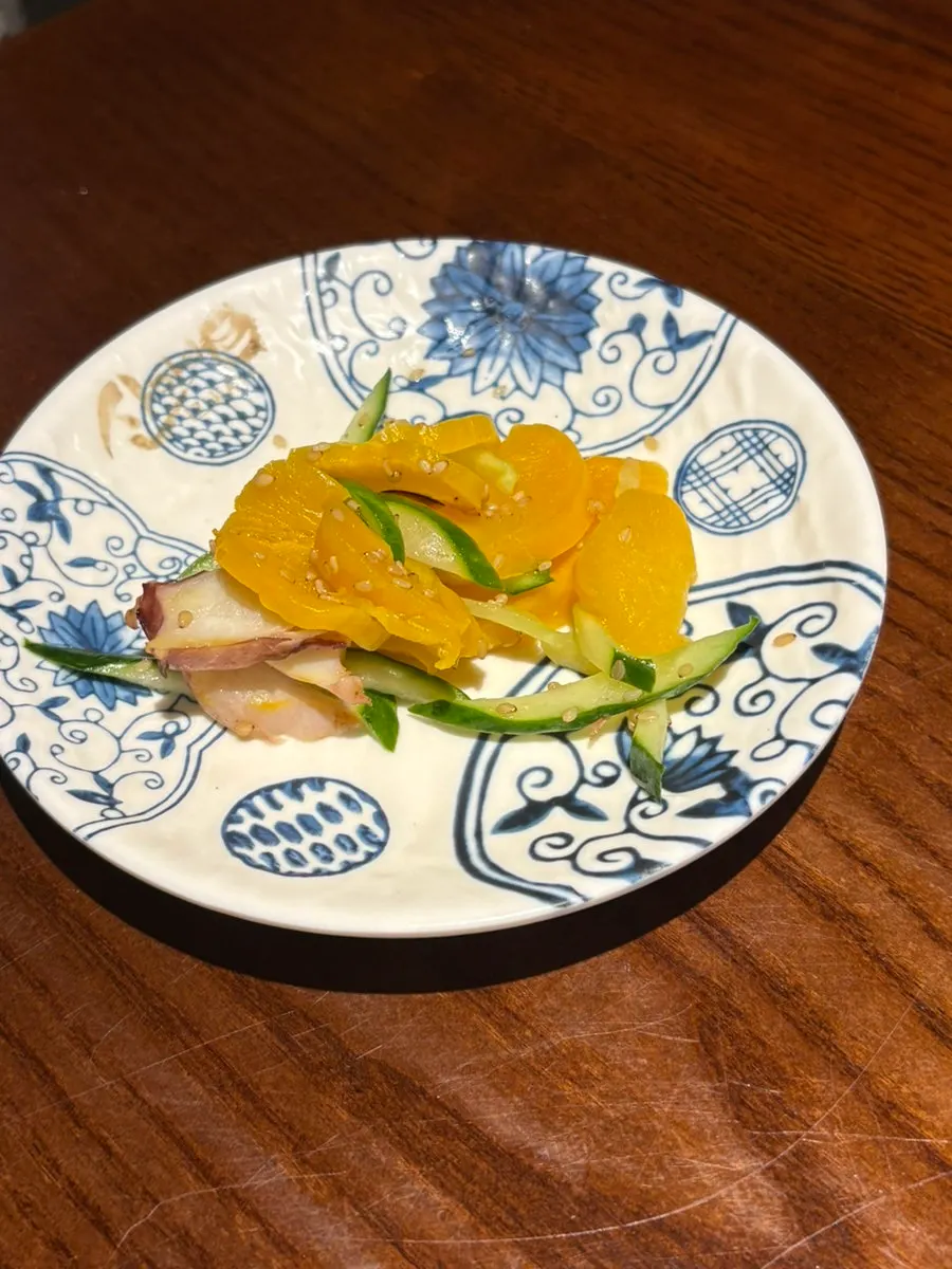 Plate of basic side dishes and soy-vinegar sauce