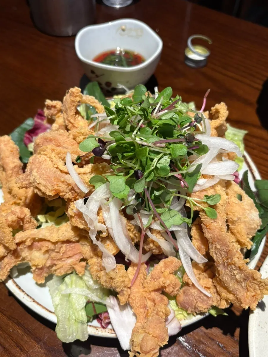 Plate of Sangkai yurinchi drizzled with sauce