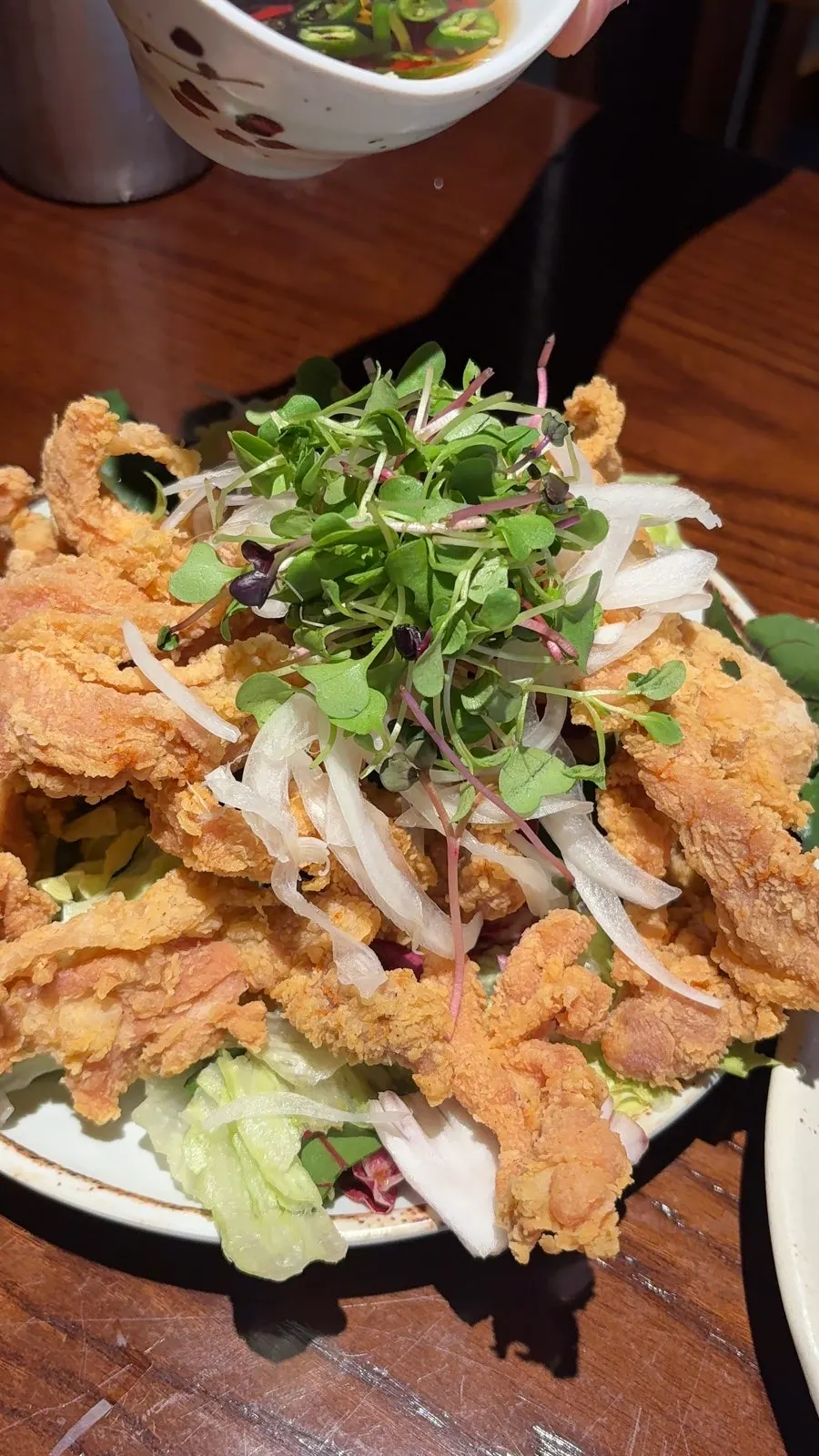 Close-up of yurinchi showing crispy coating