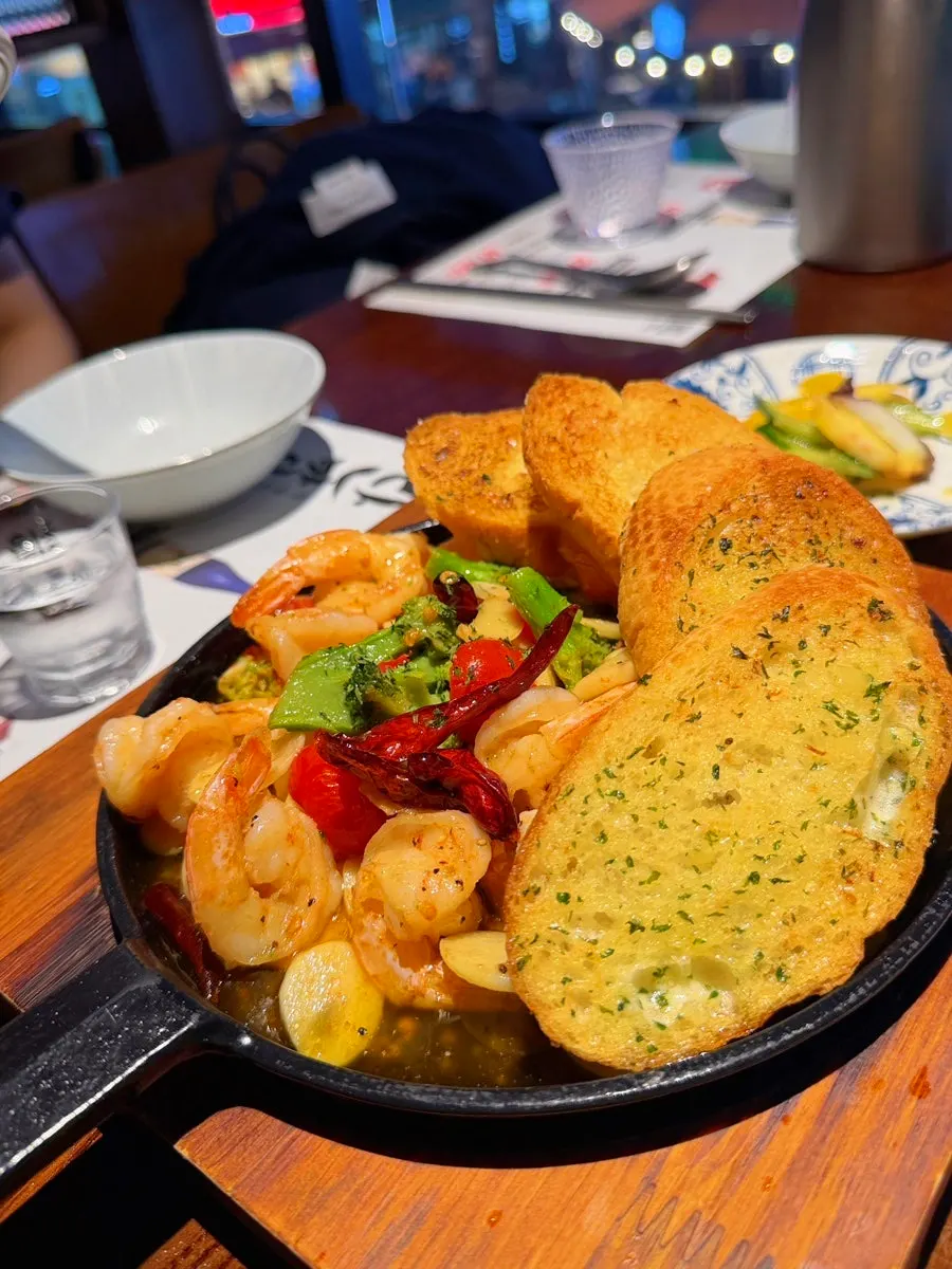 Gambas loaded generously with shrimp