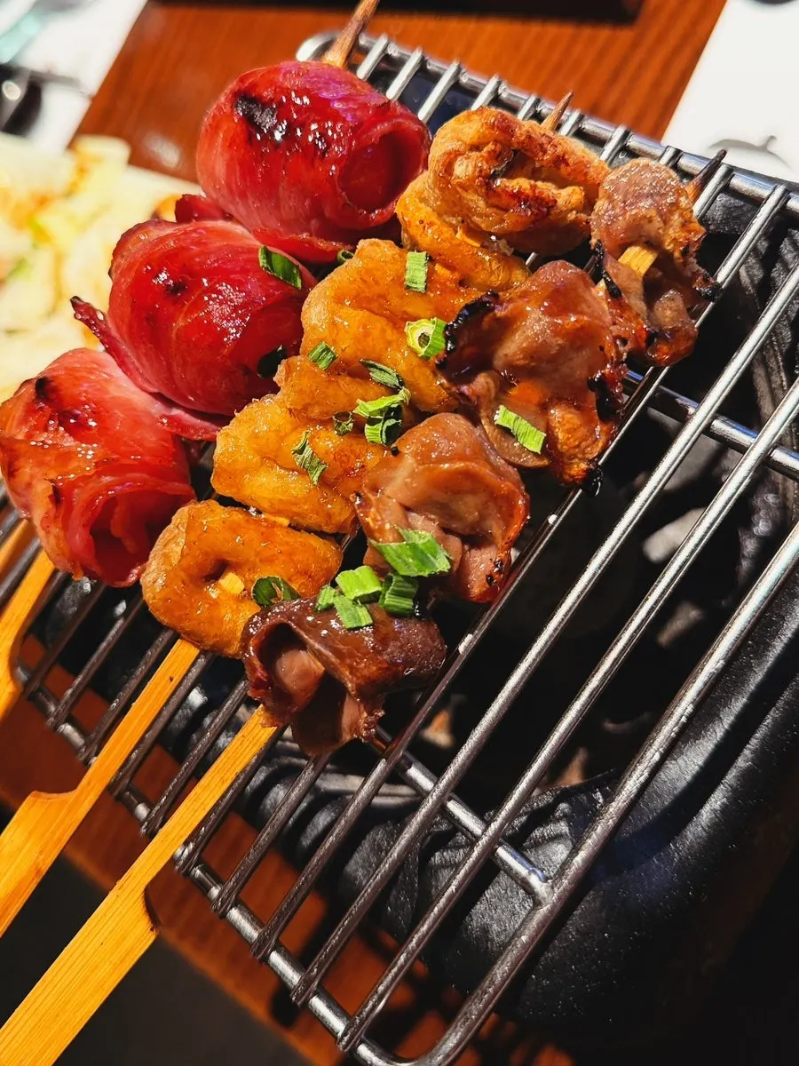 Assorted skewers with different ingredients
