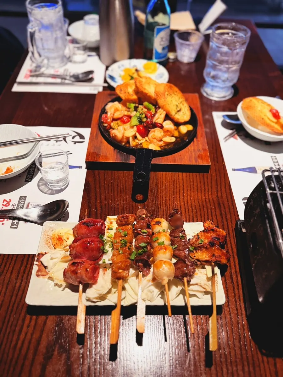 Table set with generous portions of food