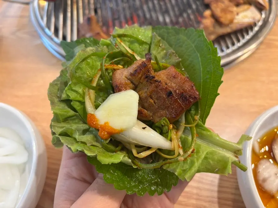 Pork galbi on the bone cut into bite-sized pieces