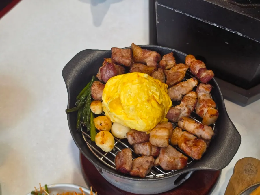 Thick egg roll made right on the grill plate