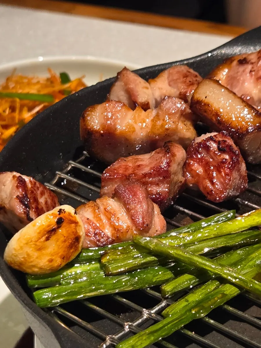 Cross-section of golden-brown grilled nuruk pork neck