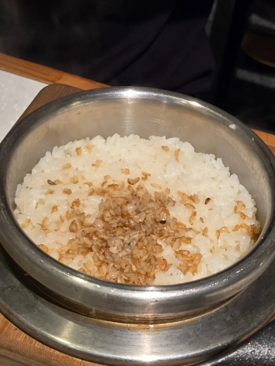 Inside the doenjang stew, full of zucchini and tofu