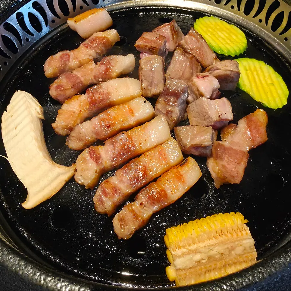 Close-up of aged pork grilling