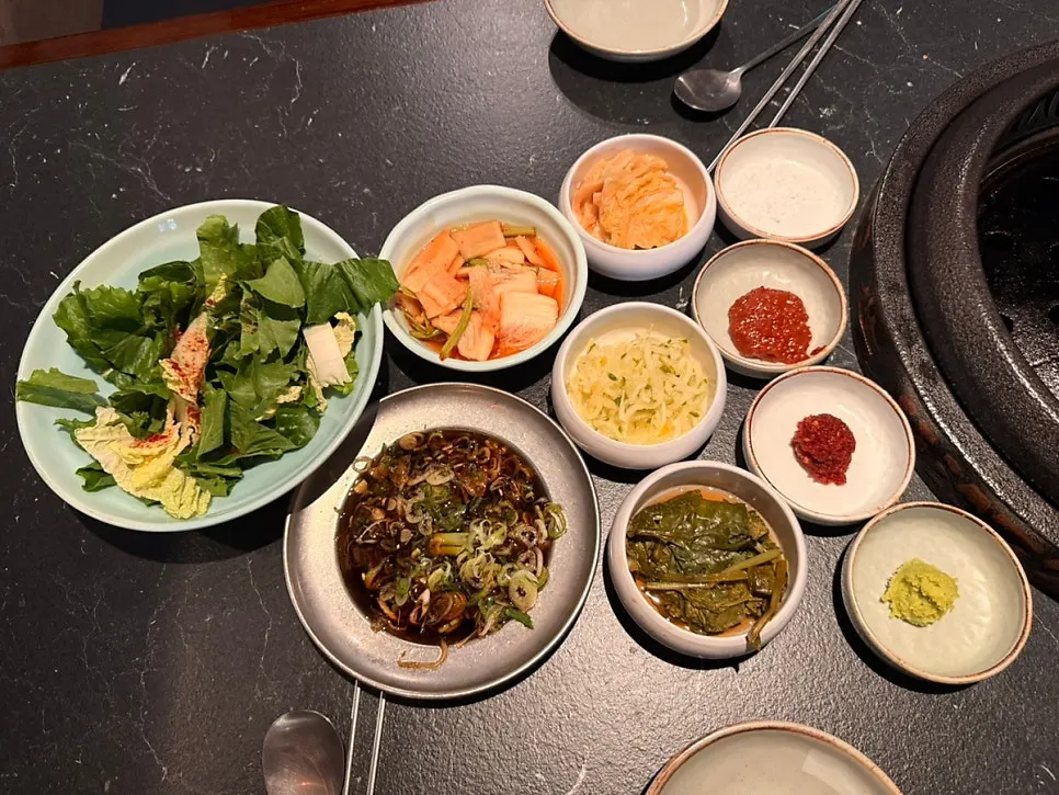 Banchan pre-set at the reserved table