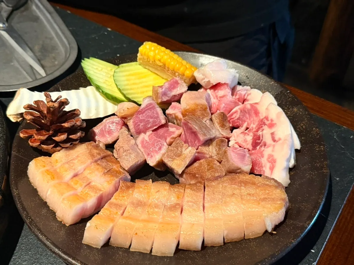 Aged pork belly grilling on the plate