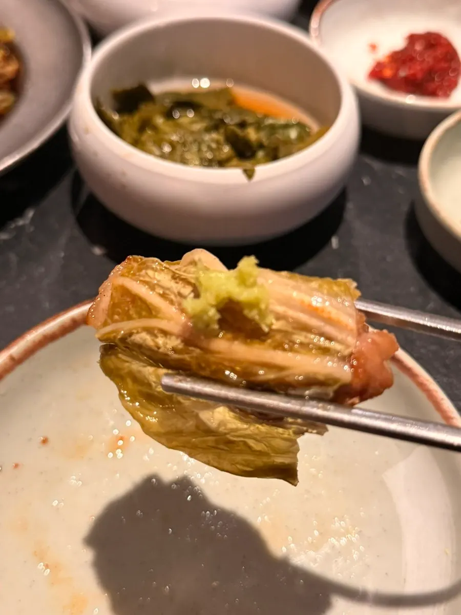 Aged pork dipped in sauce