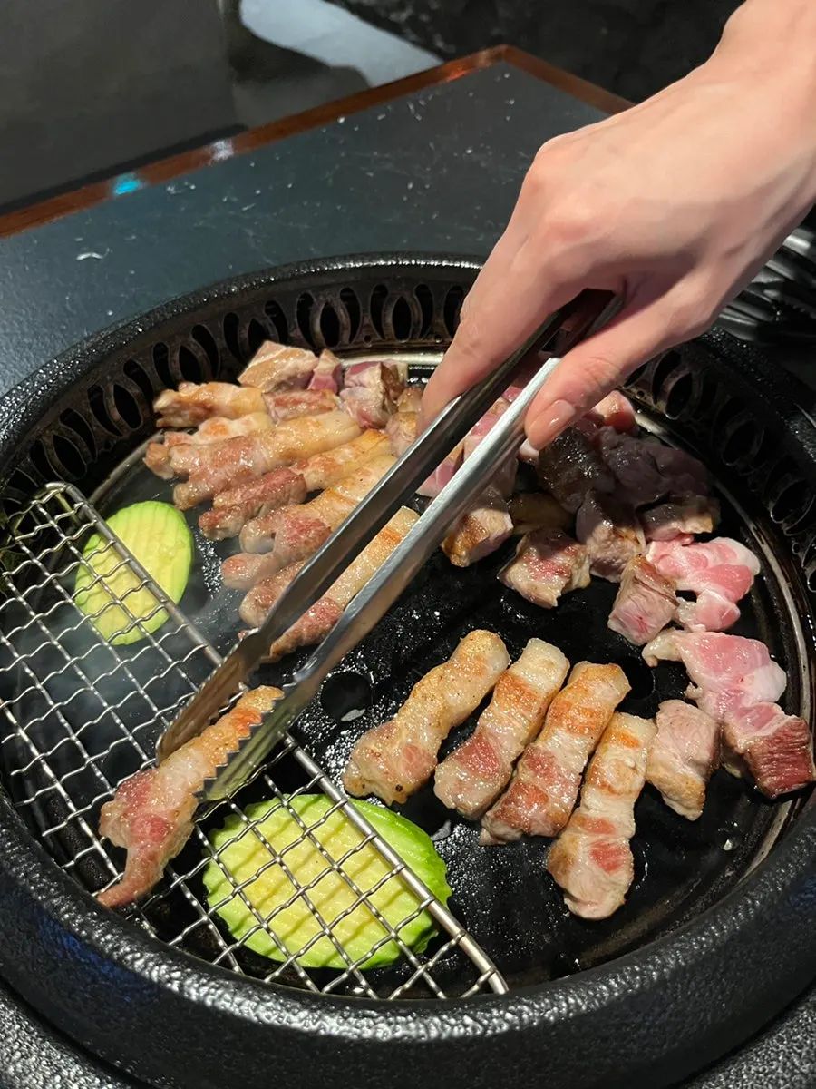 Aged pork belly grilling on the plate