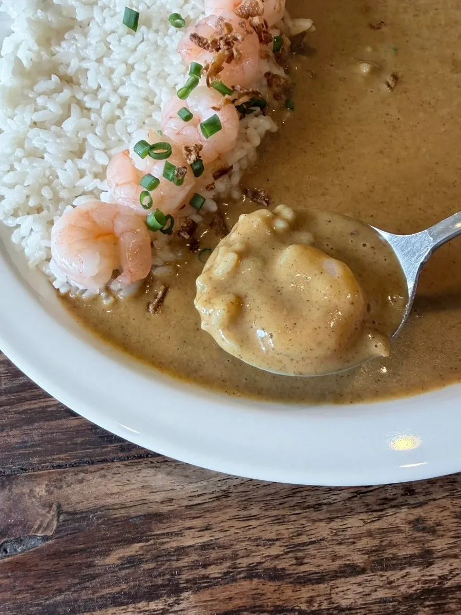 Close-up of the soft shrimp cream curry