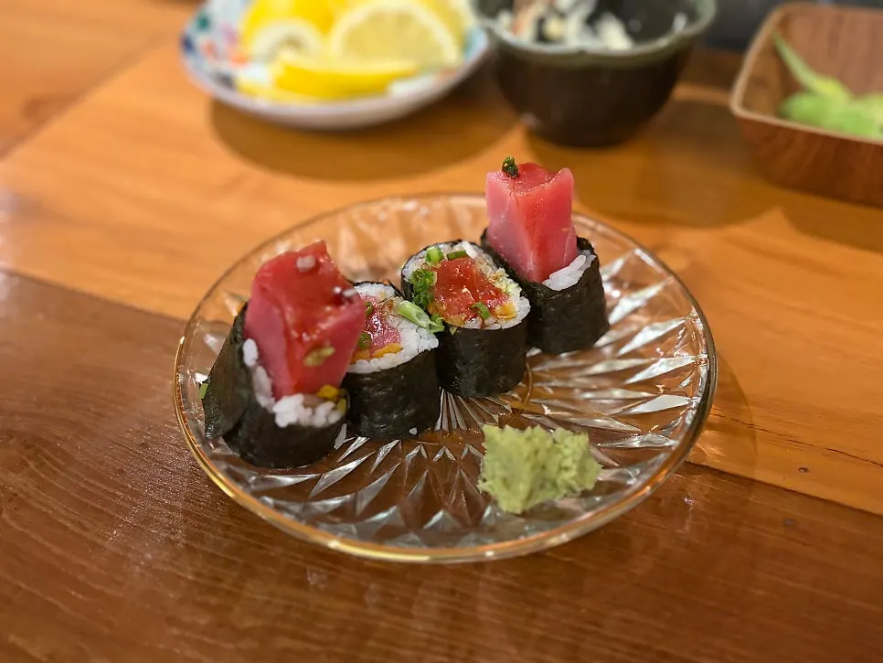 Tuna toro maki made with bluefin tuna belly