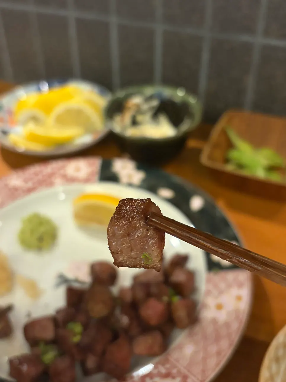 Beef tongue with wasabi and lemon