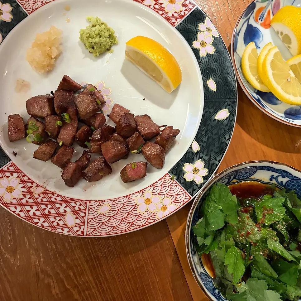 Korean beef tongue topped with wasabi