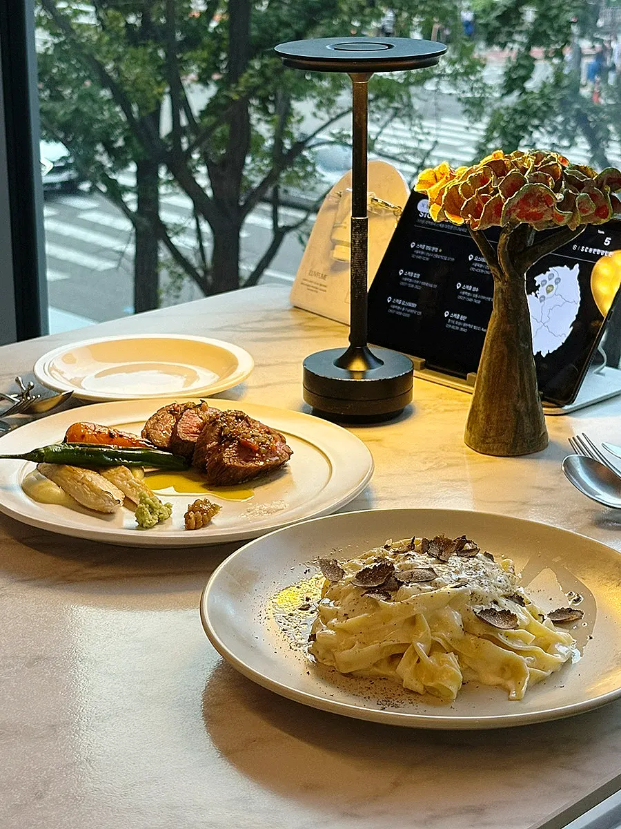 Anniversary table with both pasta and steak