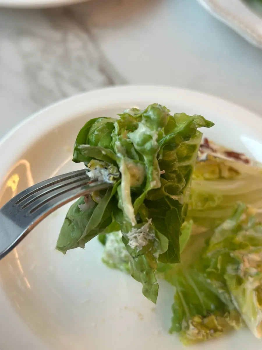 Caesar salad plated after being cut up