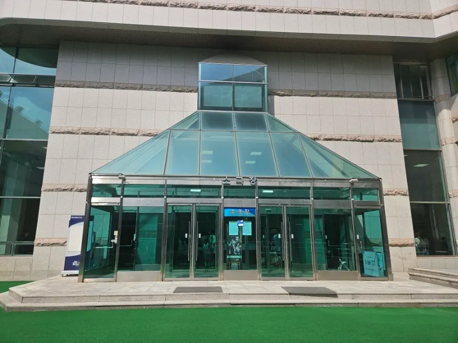 View of the small theater entrance at Pyeongsong Training Center