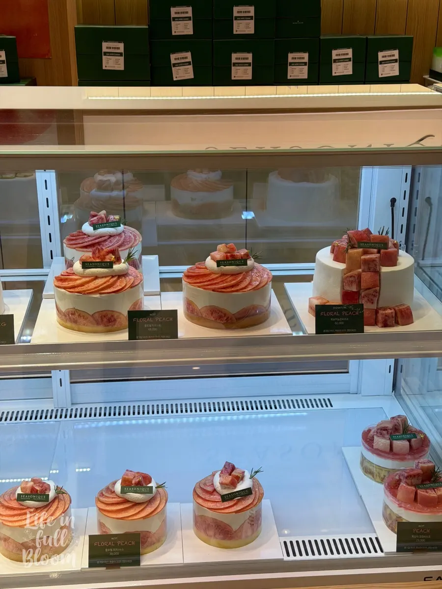 Pink-toned fresh peach cake