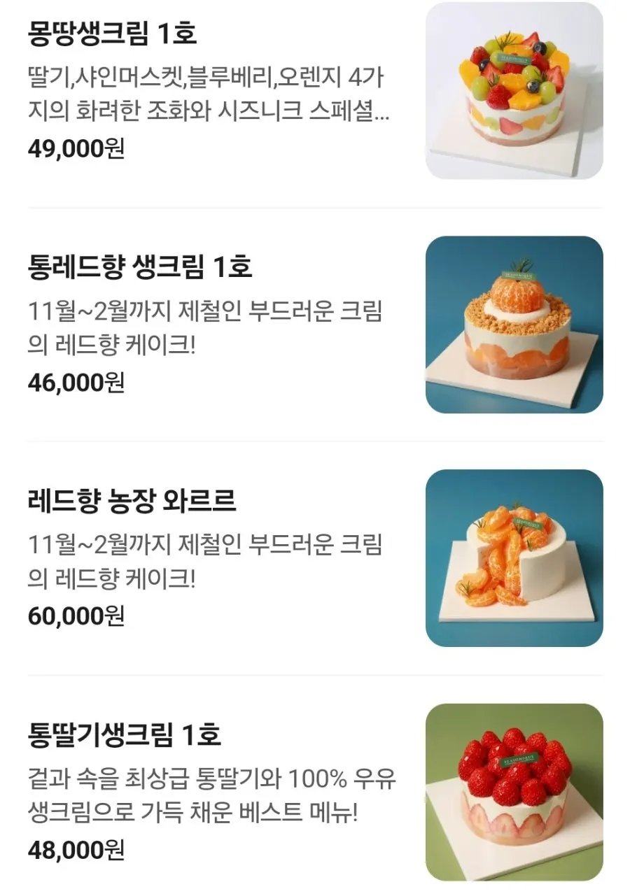 시즈니크 케이크 종류와 가격 안내