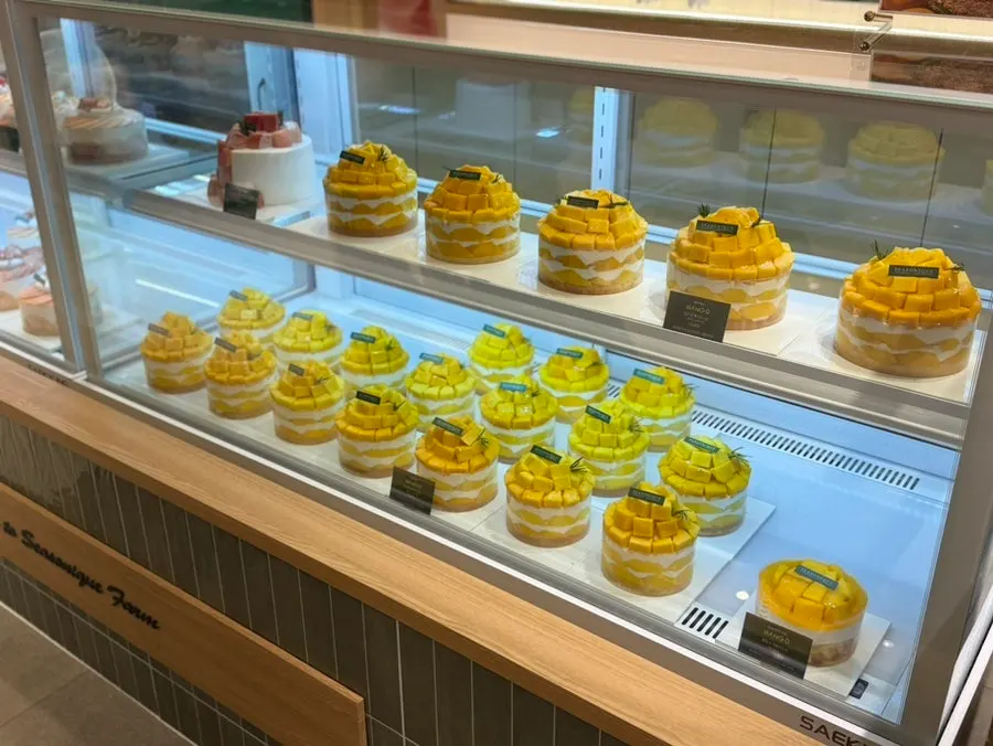 Fruit cakes arranged in the showcase