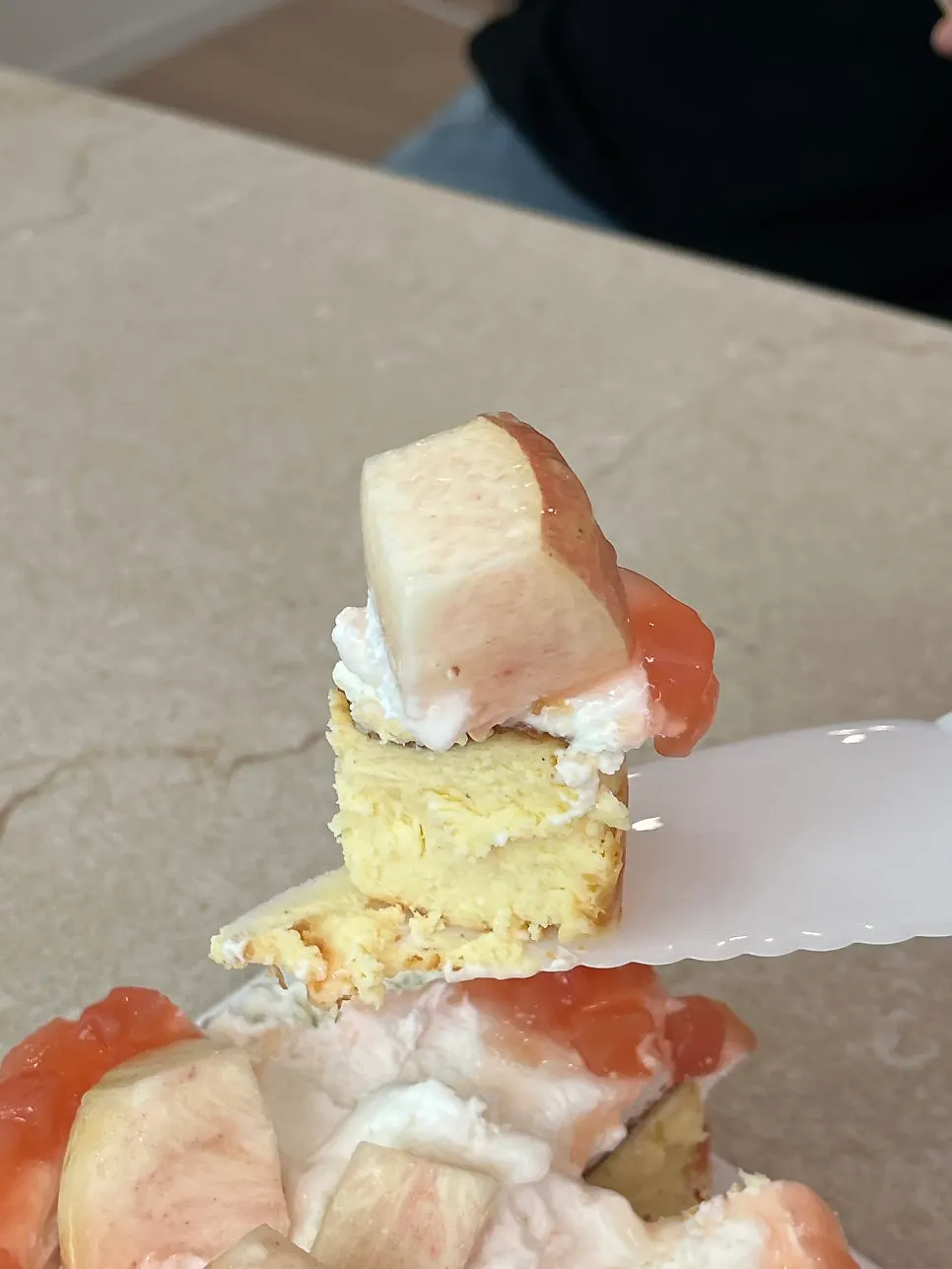 Sharing the peach cake with family