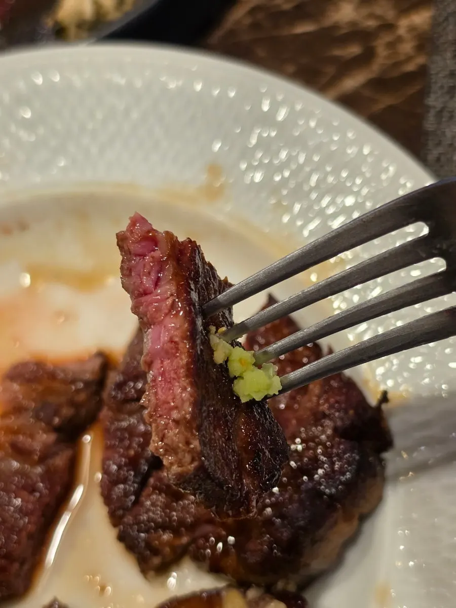 Close-up of a moist, well-grilled sirloin steak