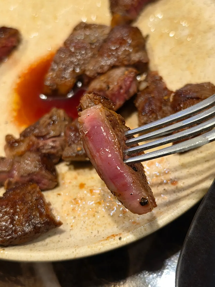 Cross section of a juicy sirloin steak