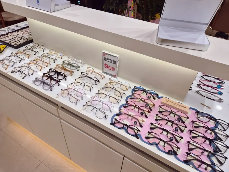 Store view with rows of eyewear displays