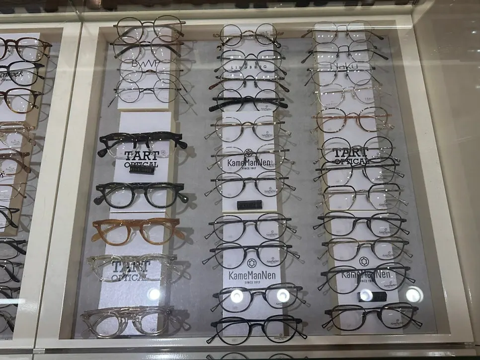 Display case with various premium eyewear brands