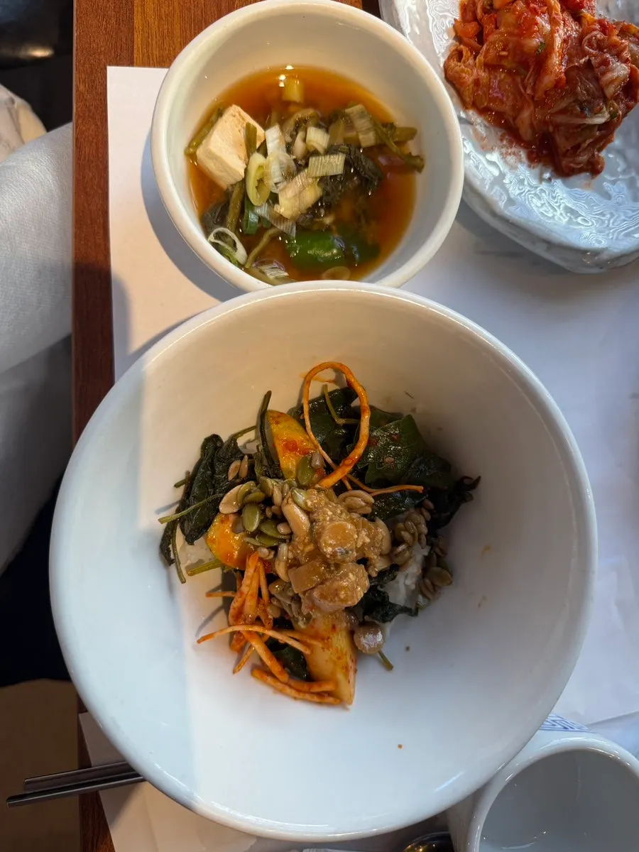 Rice mixed with nature banchan and doenjang