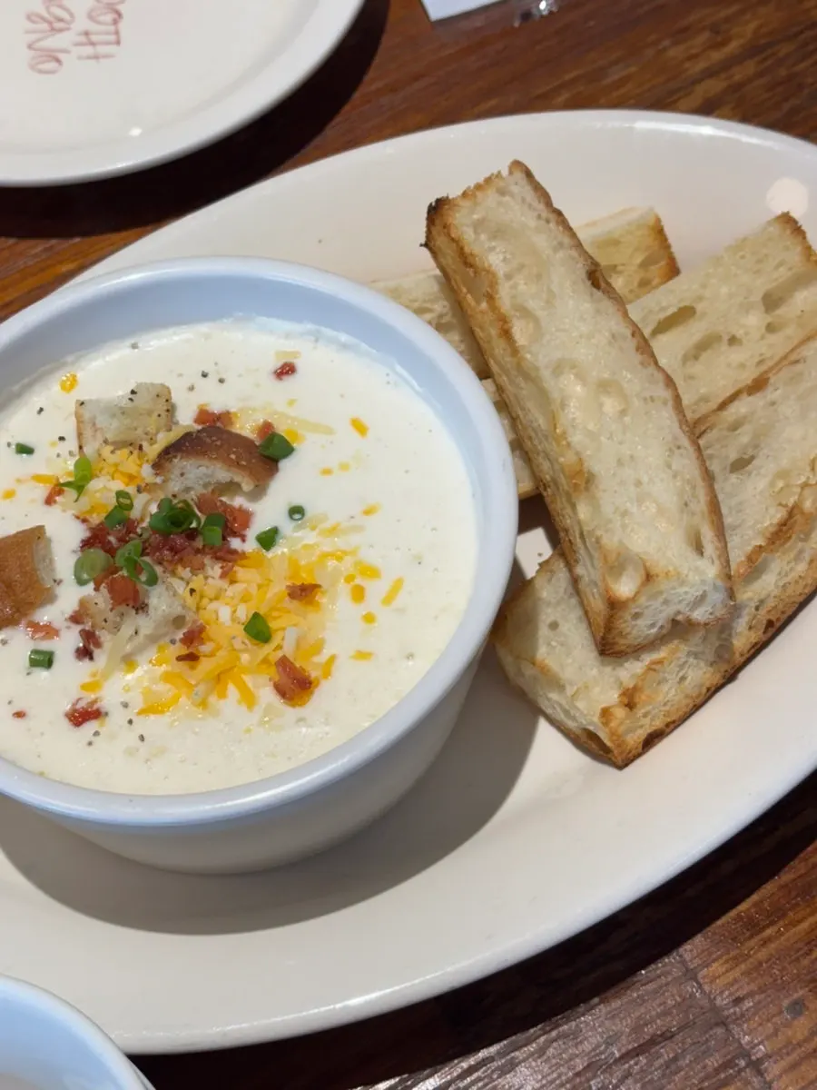 Warm signature potato soup to start the meal