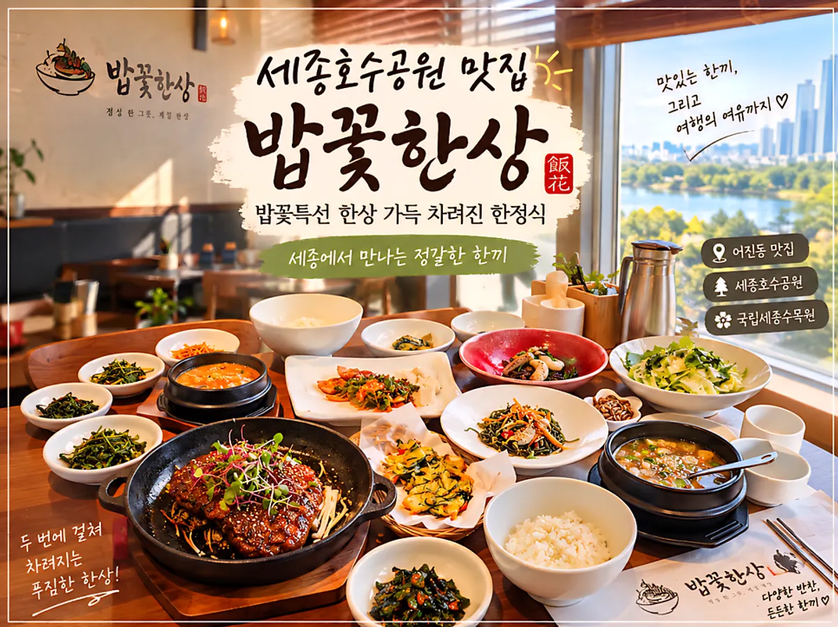 밥꽃한상 밥꽃특선 한상 가득 차려진 상차림