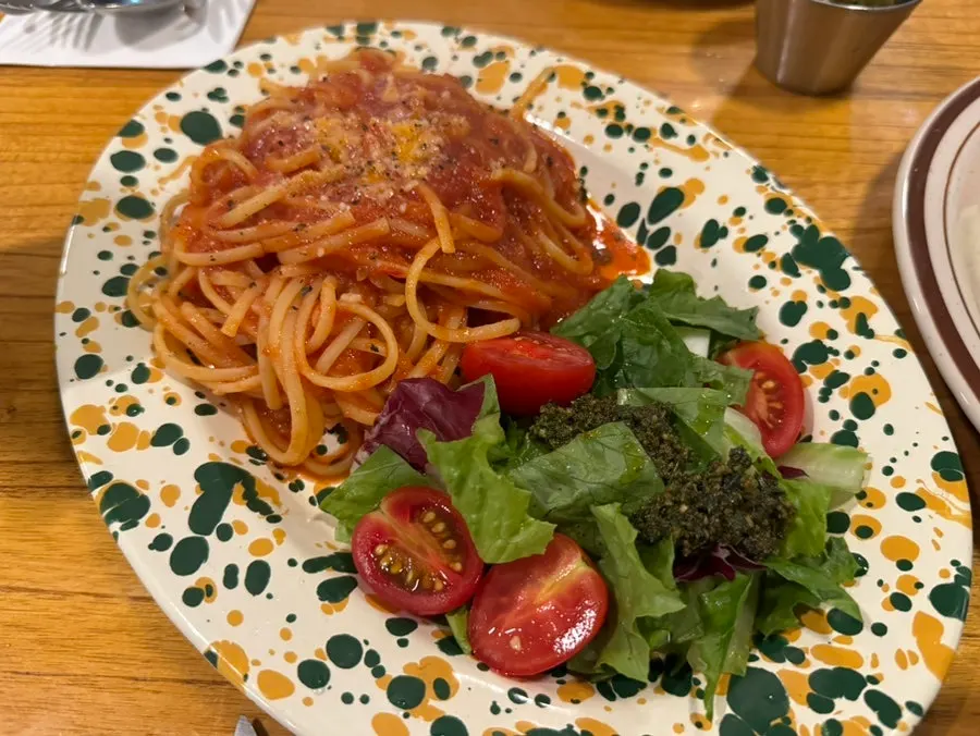 The pasta served with pickles and jalapeños on the side